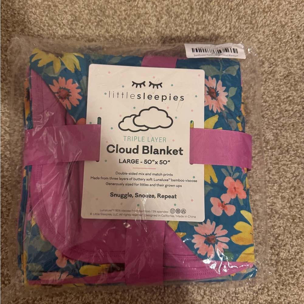 Little Sleepies Floral Blanket - Blue and Pink